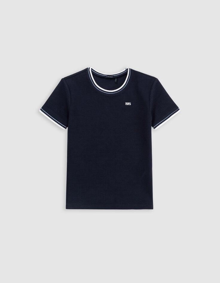Ikks T-shirt Bleu Avec Rayures En Relief Garçon