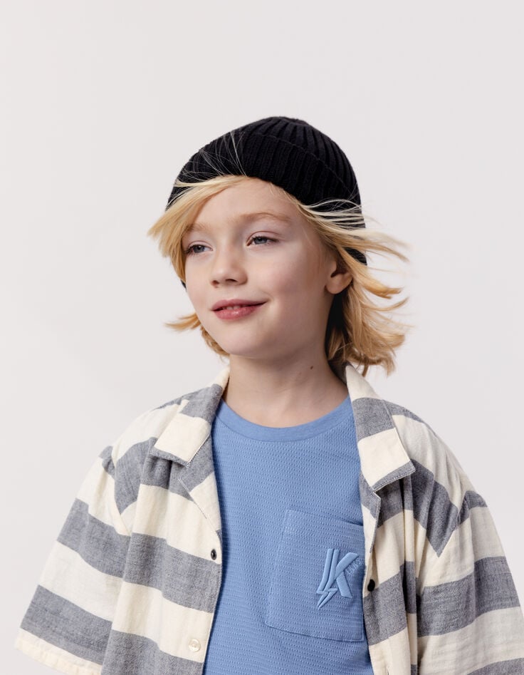 Ikks T-shirt Bleu Jacquard Poche Brodée Garçon