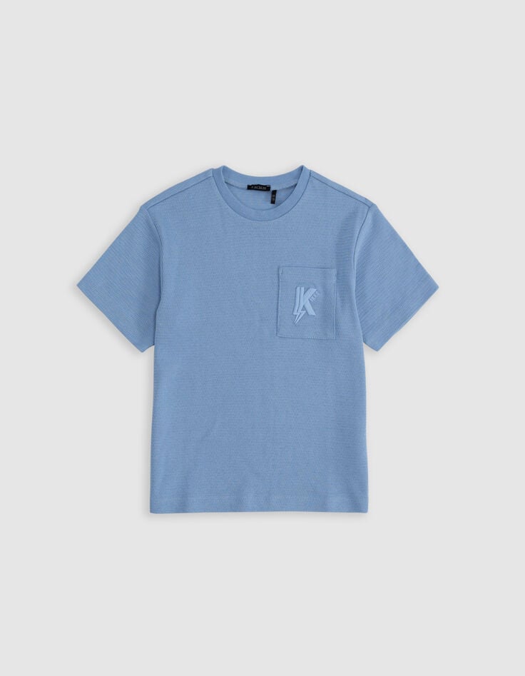 Ikks T-shirt Bleu Jacquard Poche Brodée Garçon