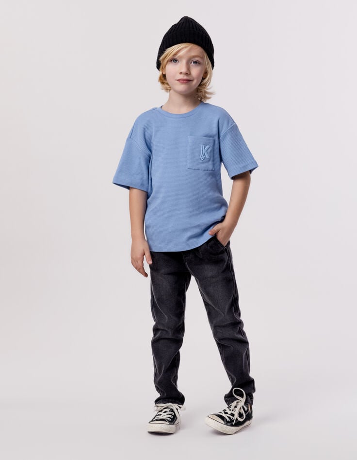 ikks T-shirt bleu jacquard poche brodée garçon