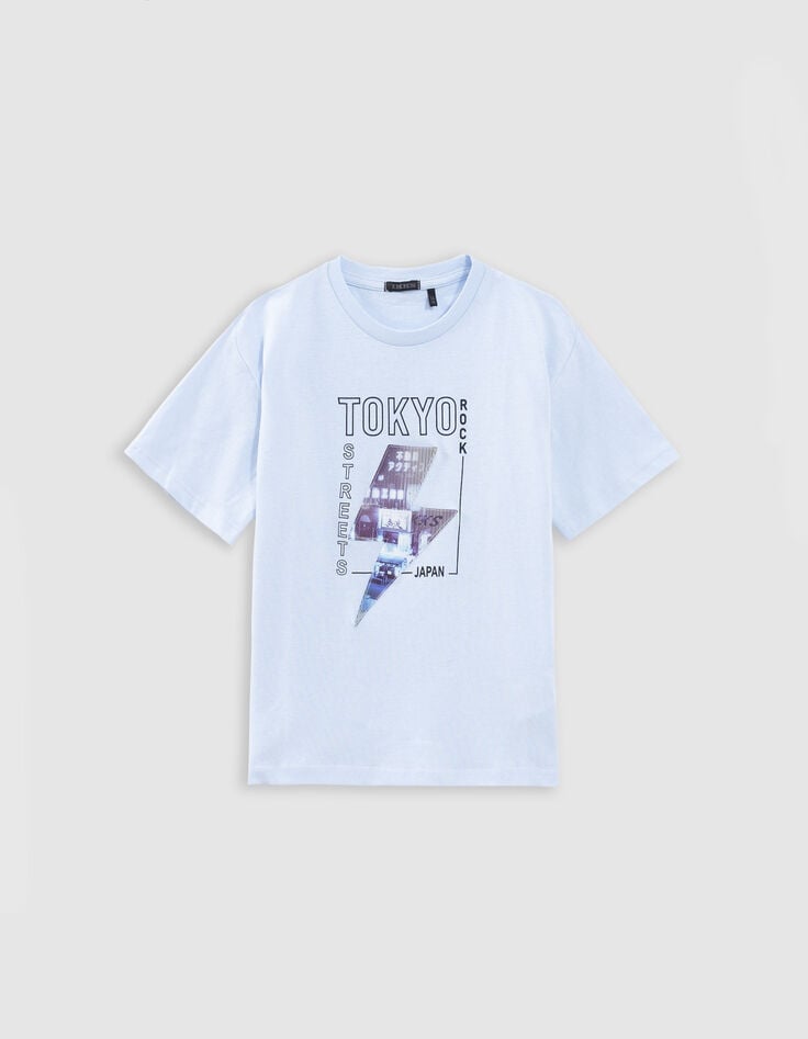 ikks T-shirt bleu motif éclair lenticulaire garçon