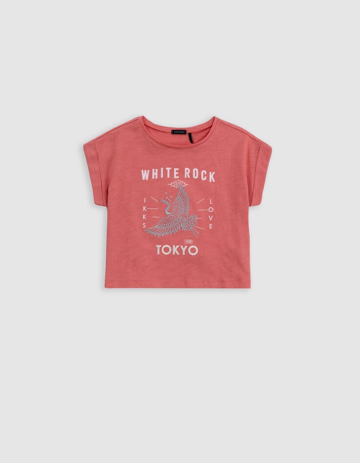Ikks T-shirt Corail Coton Bio Oiseau Silver Fille