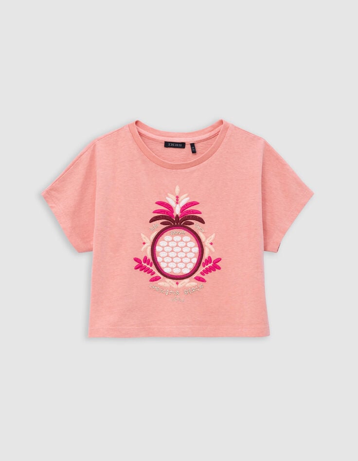 Ikks T-shirt Corail Maxi Ananas Brodé Fille