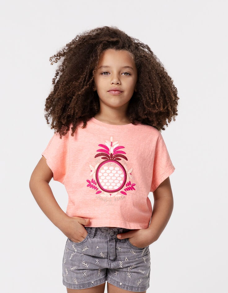ikks T-shirt corail maxi ananas brodé fille