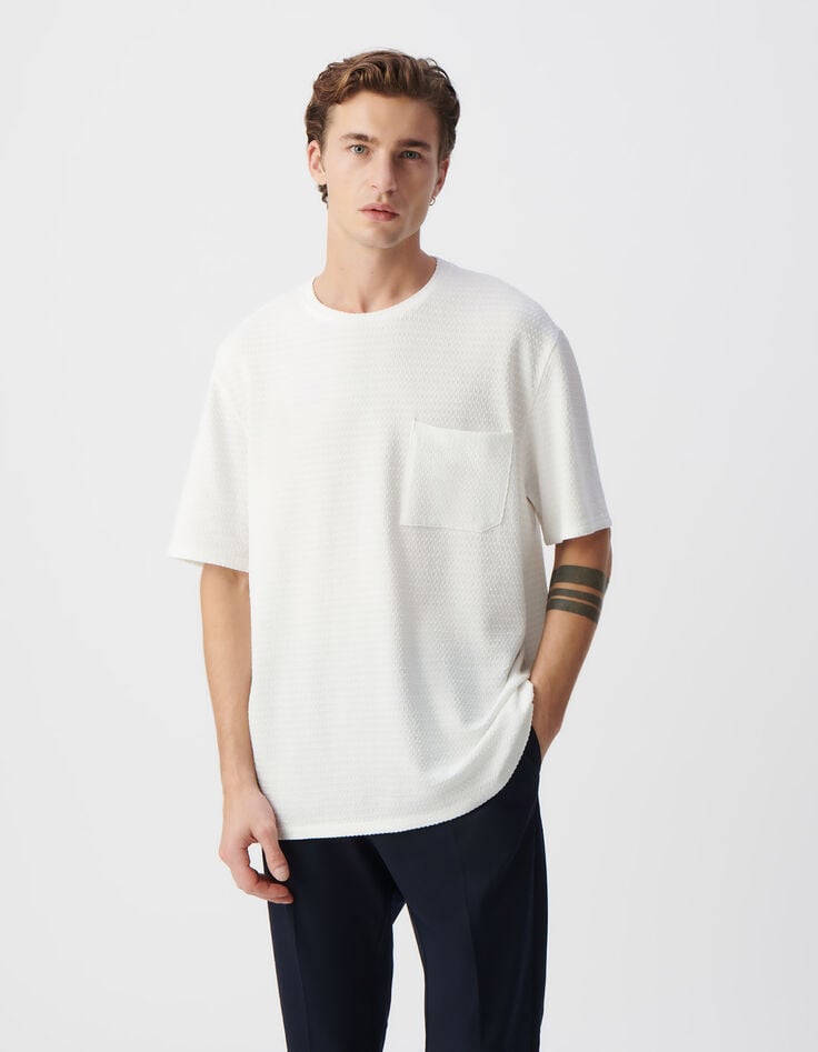 Ikks T-shirt Craie Maille Relief Fantaisie Homme