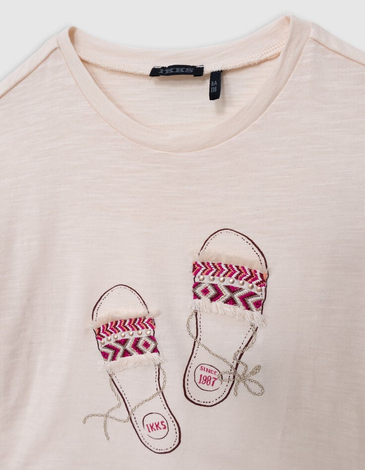 Ikks T-shirt Crème Sandales Brodées Fille