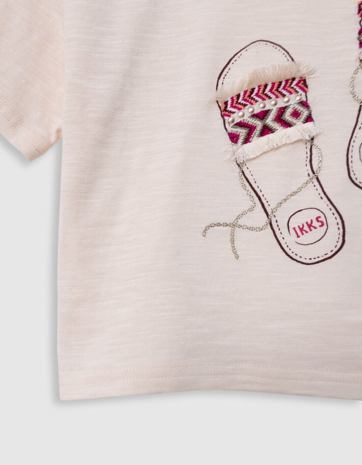 Ikks T-shirt Crème Sandales Brodées Fille