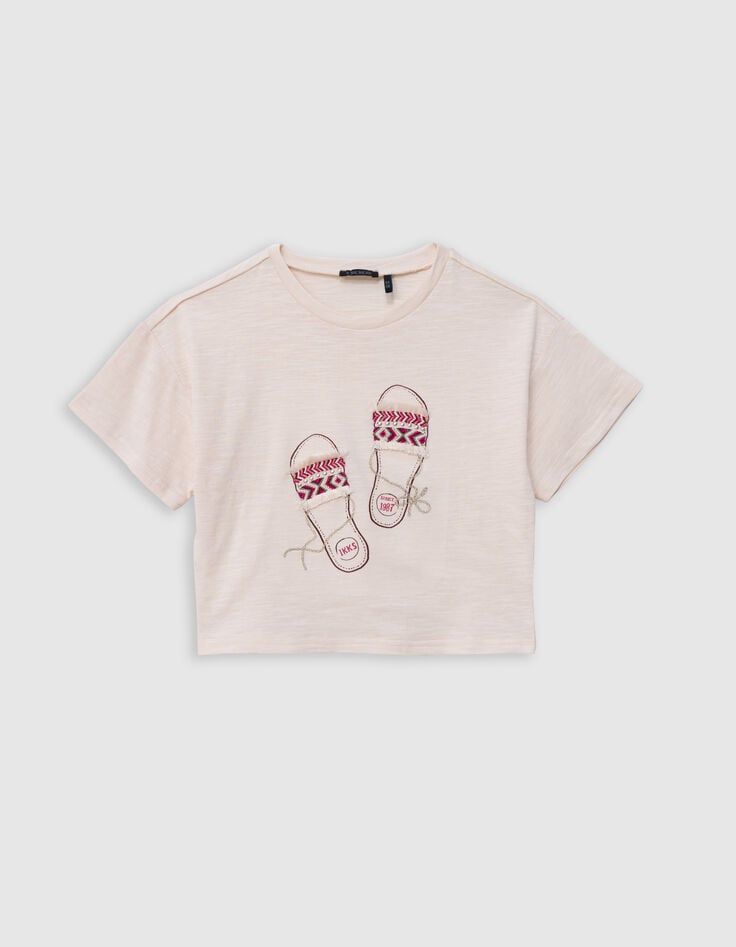 ikks T-shirt crème sandales brodées fille