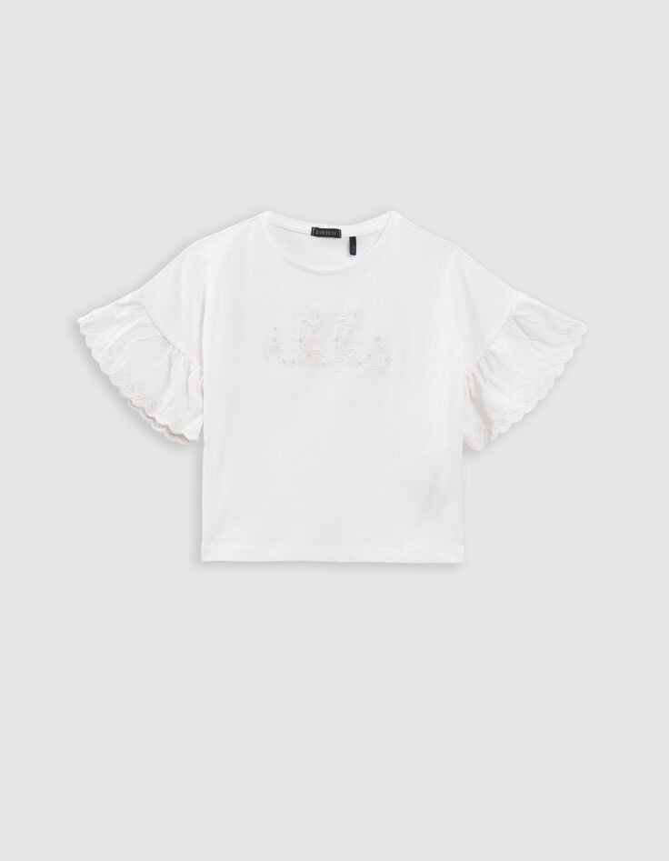 Ikks T-shirt écru Coton Bio Brodé IKKS écru Fille