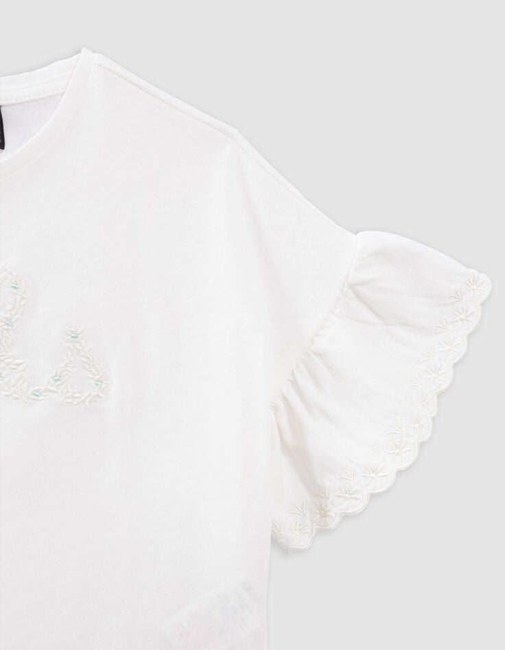 Ikks T-shirt écru Coton Bio Brodé IKKS écru Fille
