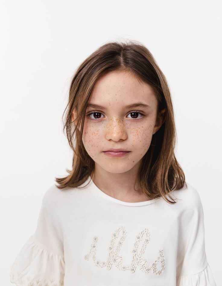 ikks T-shirt écru coton bio brodé IKKS écru fille