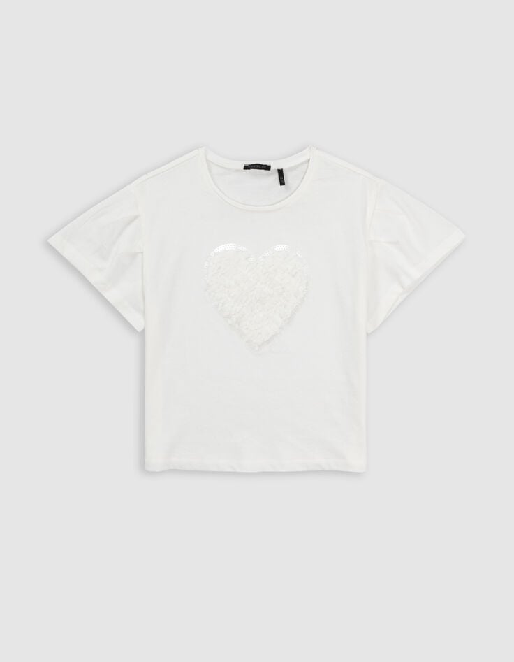 Ikks T-shirt écru Coton Bio Coeur En Relief Fille