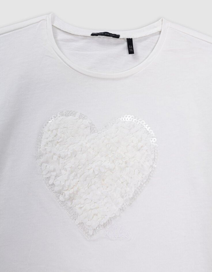 Ikks T-shirt écru Coton Bio Coeur En Relief Fille