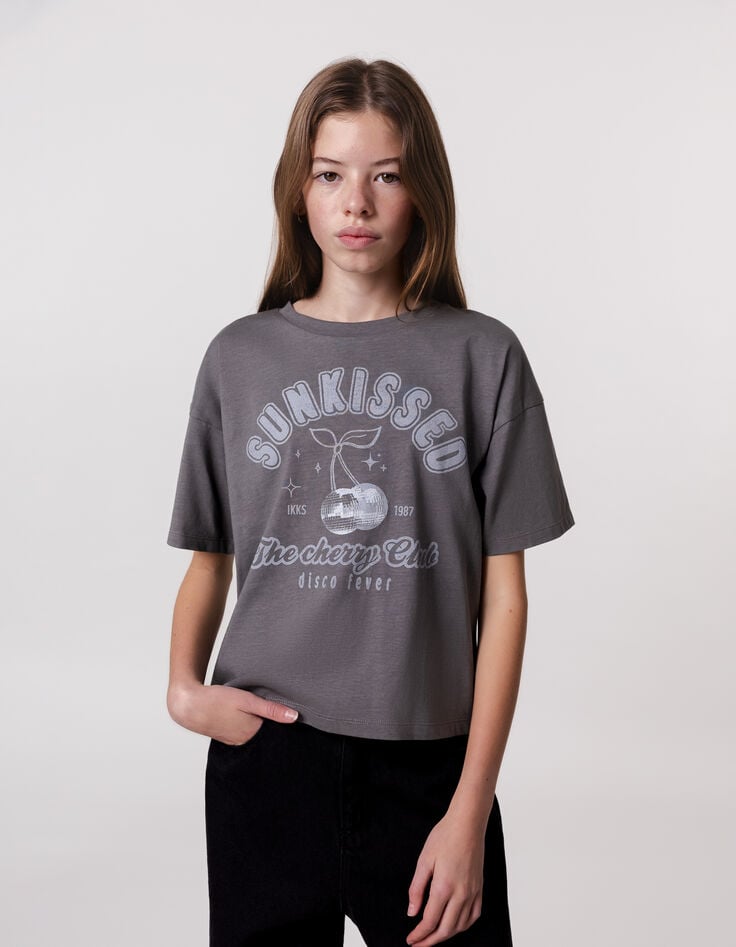 ikks T-shirt gris coton bio manches courtes fille