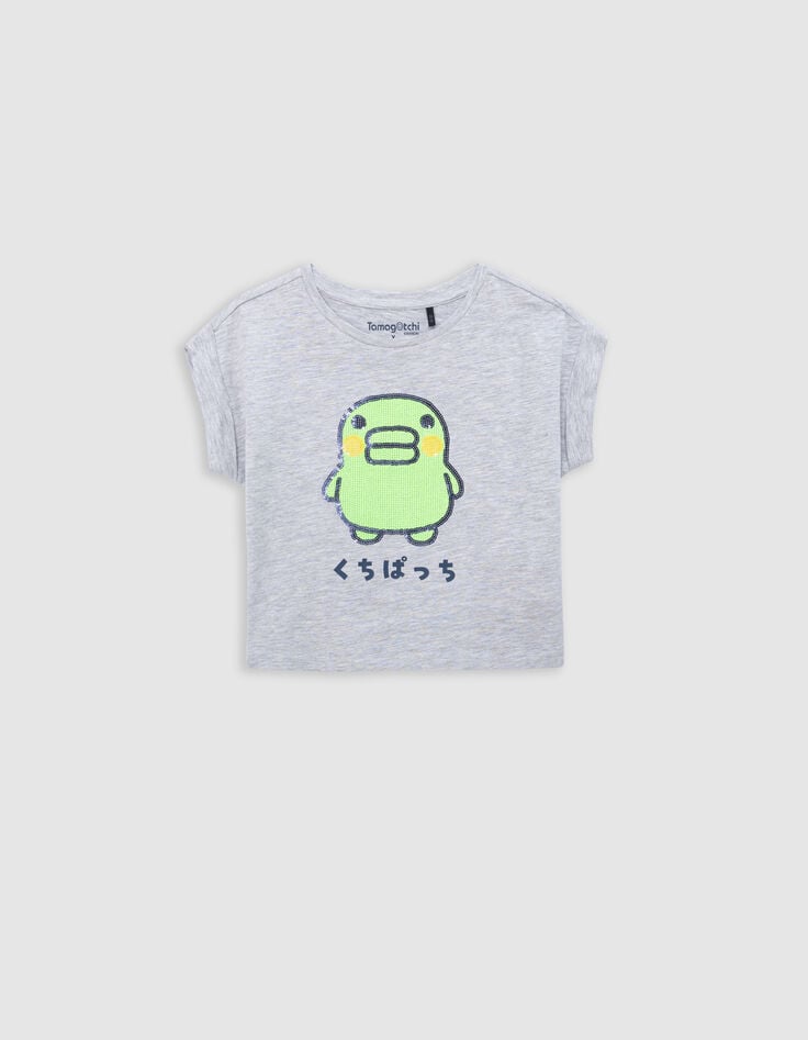 ikks T-shirt gris sequins TAMAGOTCHI x IKKS fille