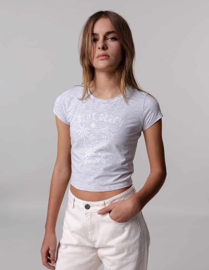 ikks T-shirt gris visuel fruit-surfer fille