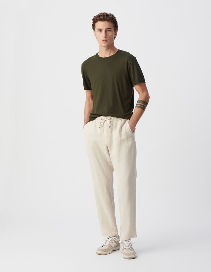 Ikks T-shirt Kaki Col Rond En Coton Modal Homme