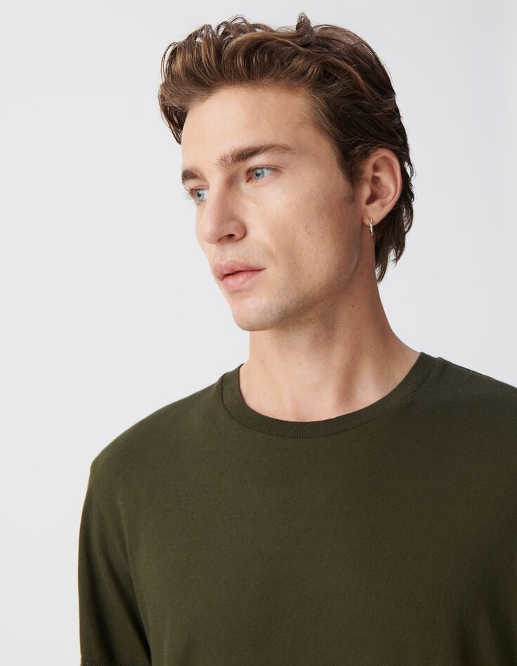 Ikks T-shirt Kaki Col Rond En Coton Modal Homme