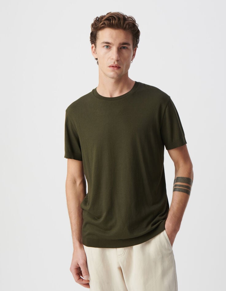 ikks T-shirt kaki col rond en coton modal Homme