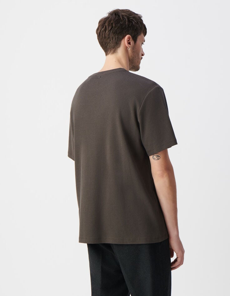 Ikks T-shirt Kaki Coton Bio Relief Filet Homme