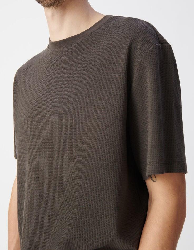 Ikks T-shirt Kaki Coton Bio Relief Filet Homme