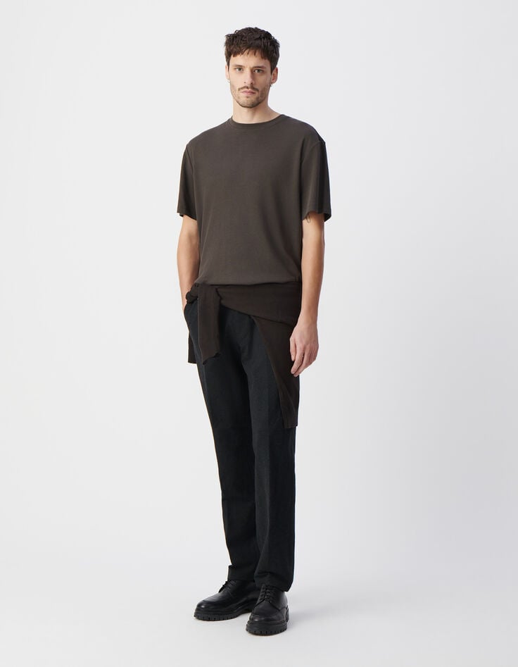 ikks T-shirt kaki coton bio relief filet Homme