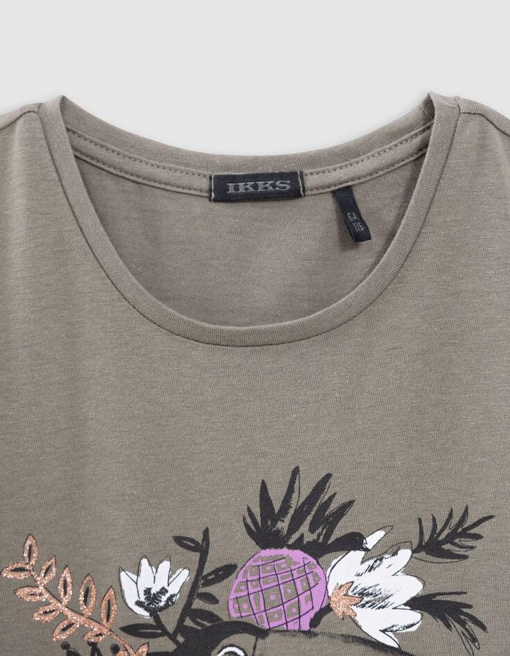 Ikks T-shirt Kaki Coton Bio Toucan-fleurs Fille