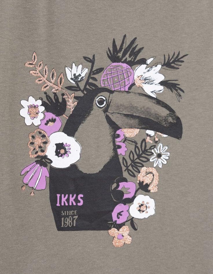 Ikks T-shirt Kaki Coton Bio Toucan-fleurs Fille