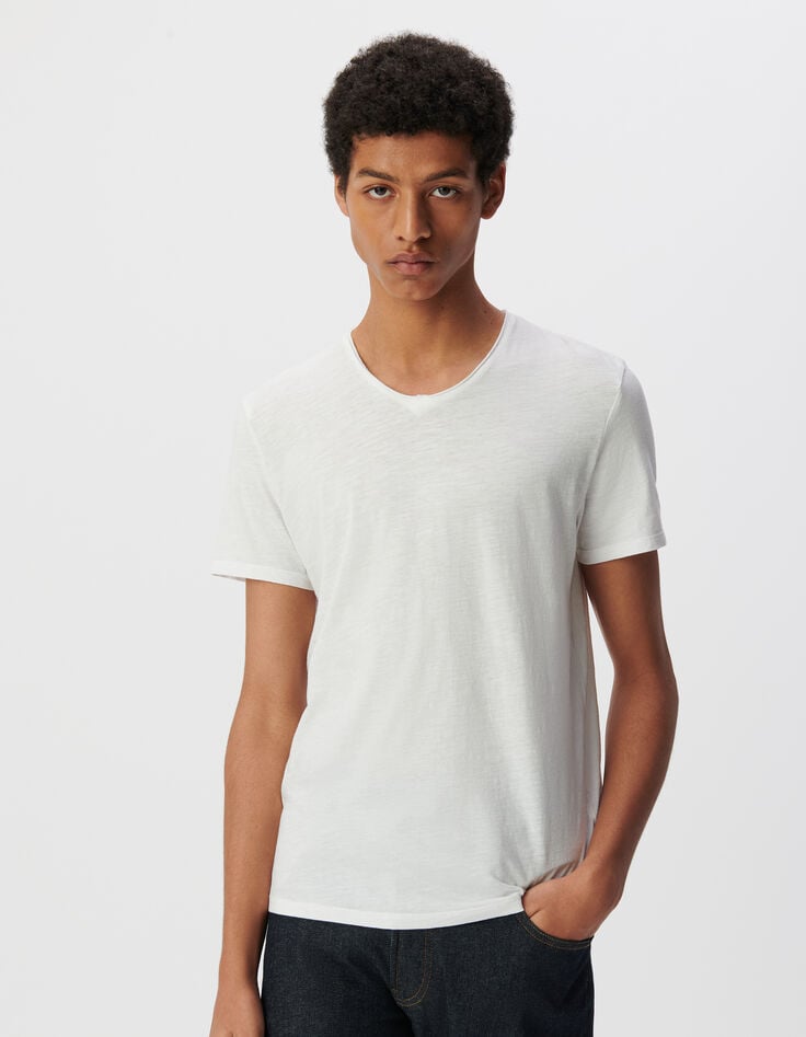 Ikks T-shirt L'Essentiel Blanc Col V Homme