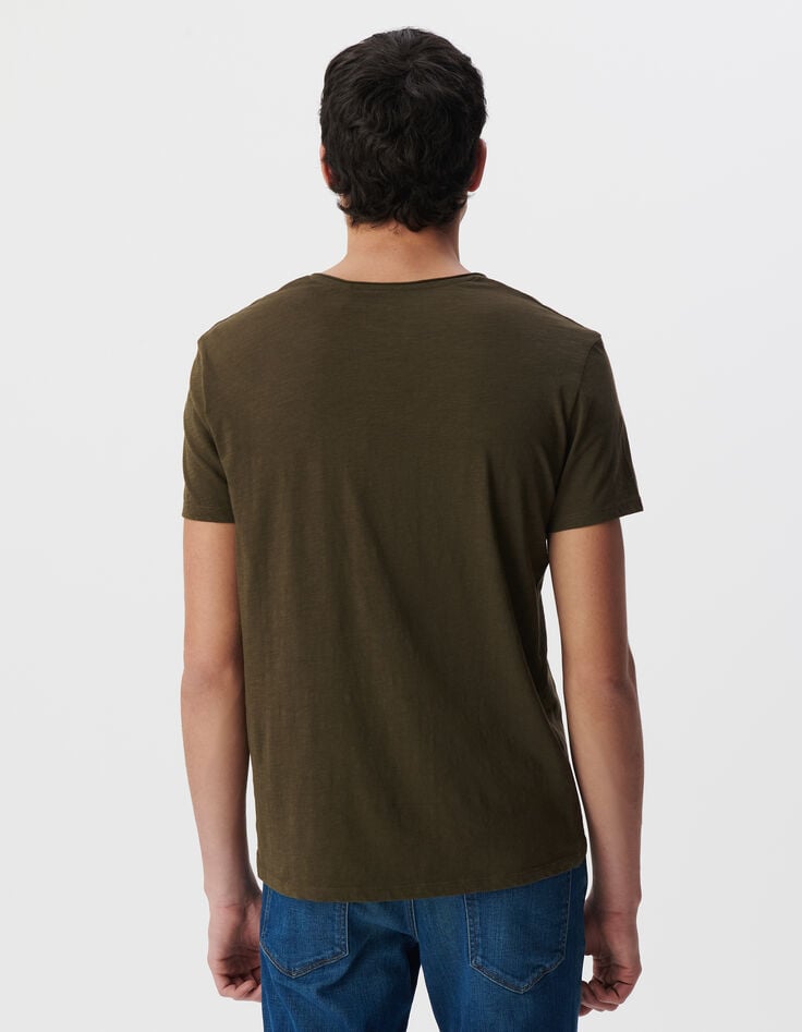 Ikks T-shirt L'Essentiel Dark Kaki à Col V Homme