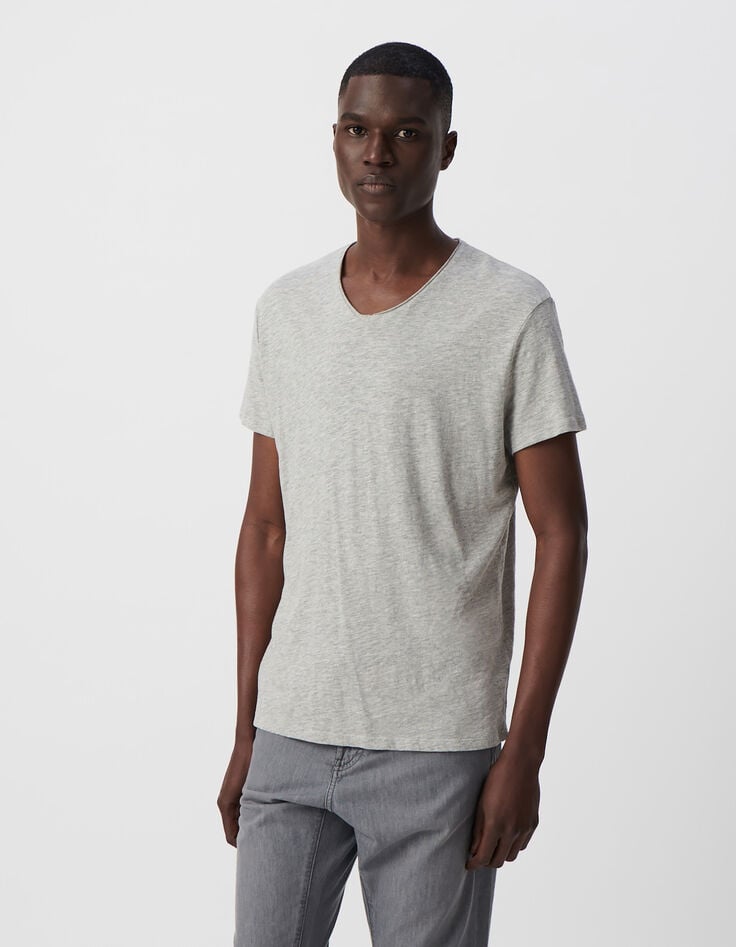 Ikks T-shirt L'Essentiel Gris Col V Homme