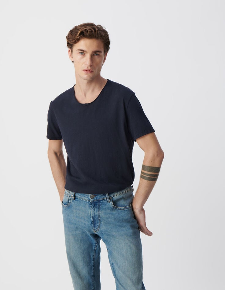 Ikks T-shirt L'Essentiel Marine Col V Homme