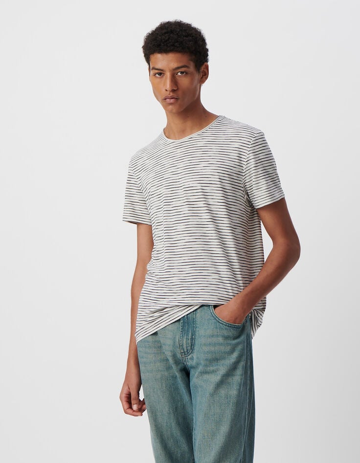 Ikks T-shirt Marinière Blanc Rayures Marine Homme