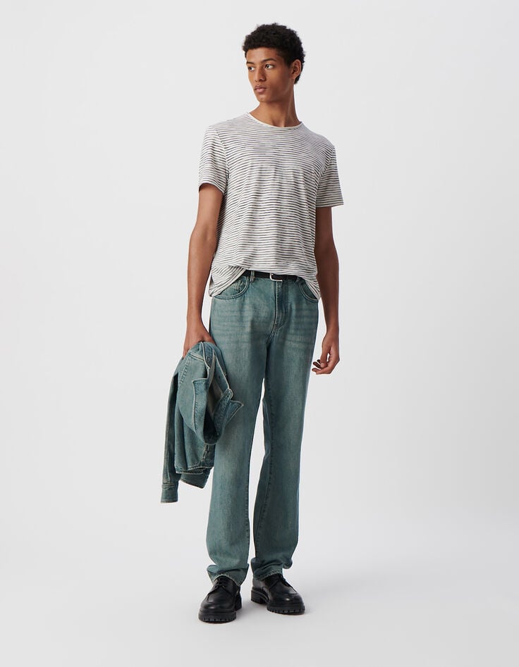 ikks T-shirt marinière blanc rayures marine Homme