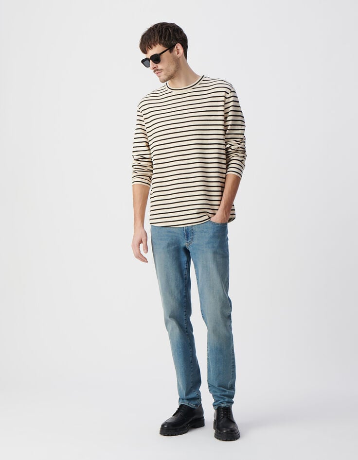 ikks T-shirt marinière rayé noir broderie Homme