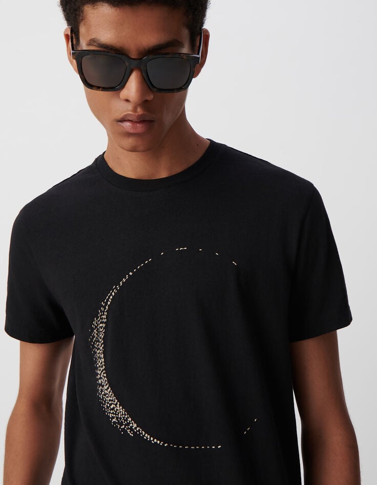 Ikks T-shirt Noir Broderie Lune Homme