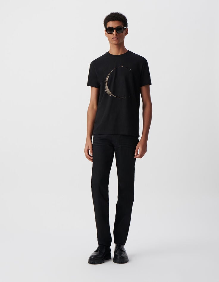 ikks T-shirt noir broderie lune Homme