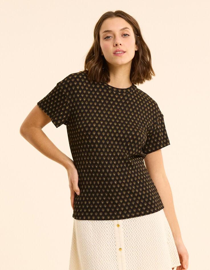 Ikks T-shirt Noir Imprimé Floral Coeur I.Code