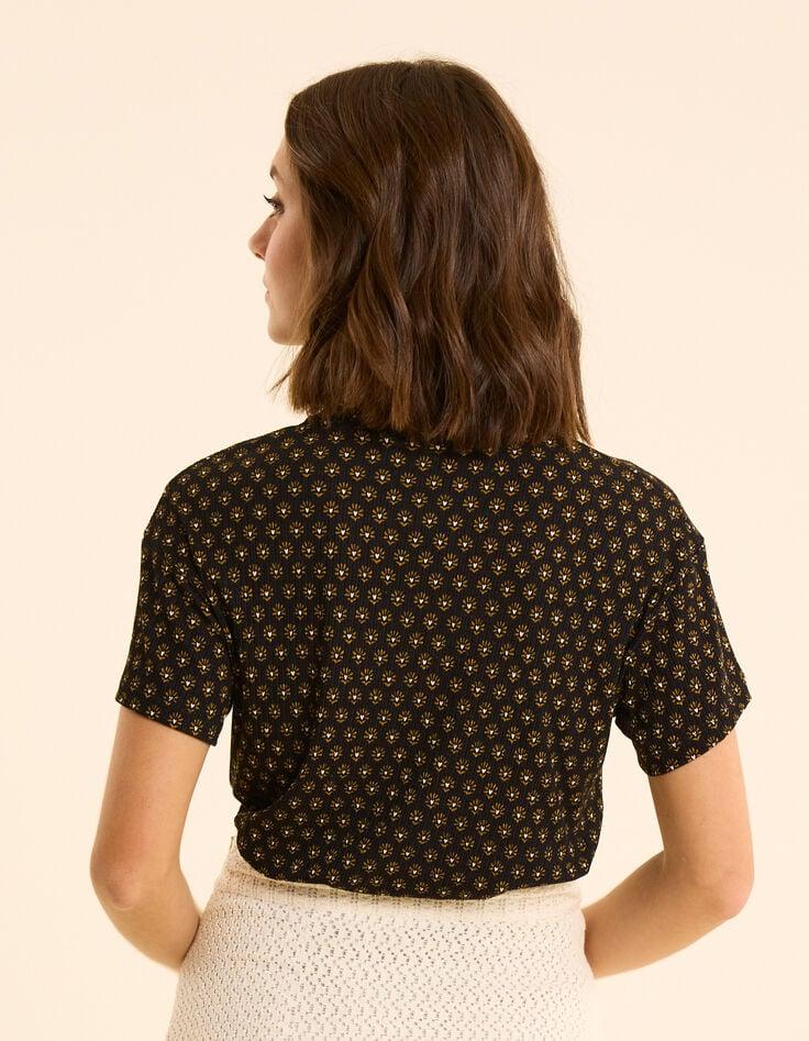 Ikks T-shirt Noir Imprimé Floral Coeur I.Code