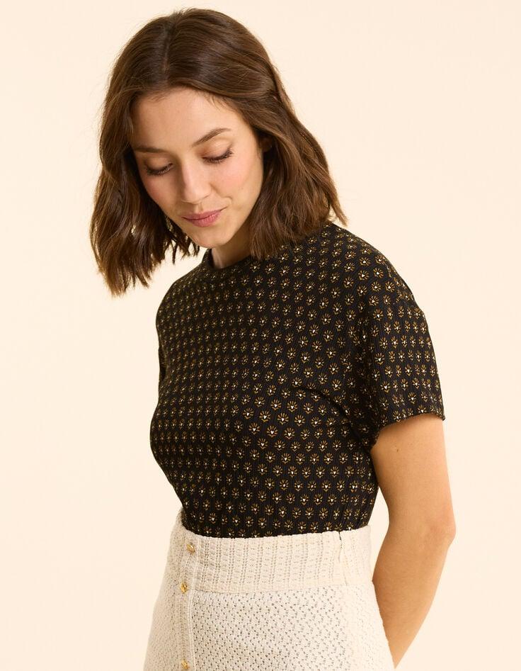 ikks T-shirt noir imprimé floral coeur I.Code