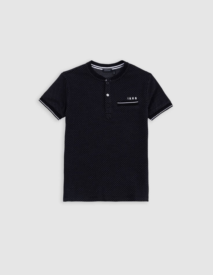 ikks T-shirt noir jacquard motif pois garçon