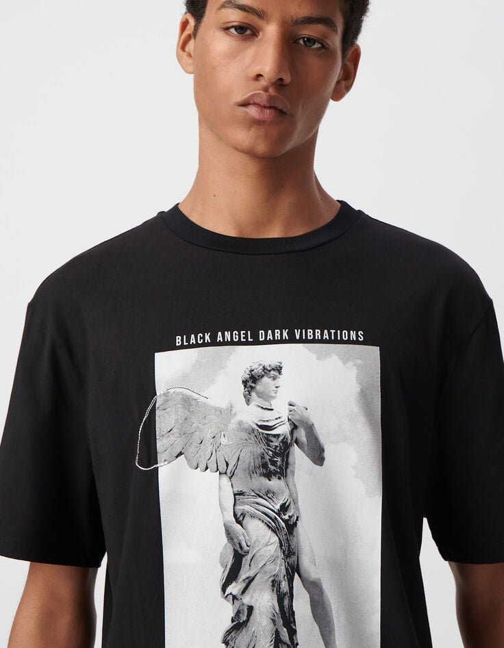 Ikks T-shirt Noir Visuel Statue Et Broderie Homme