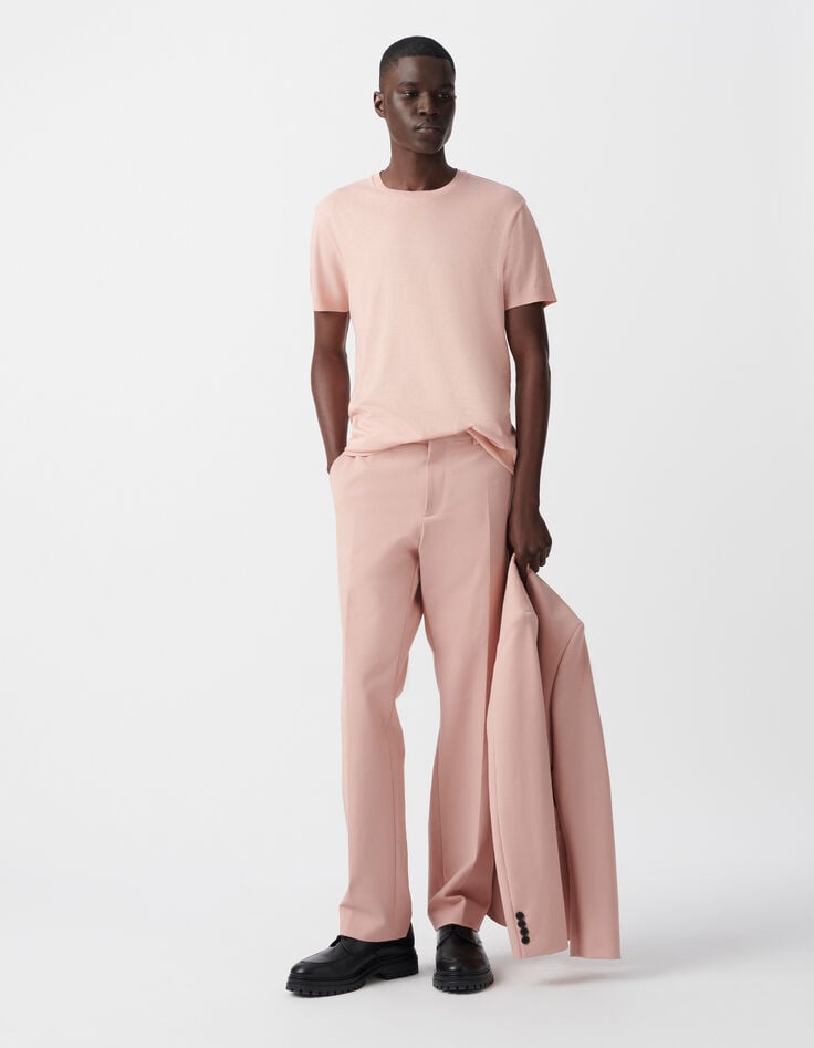 ikks T-shirt rose col rond en coton modal Homme