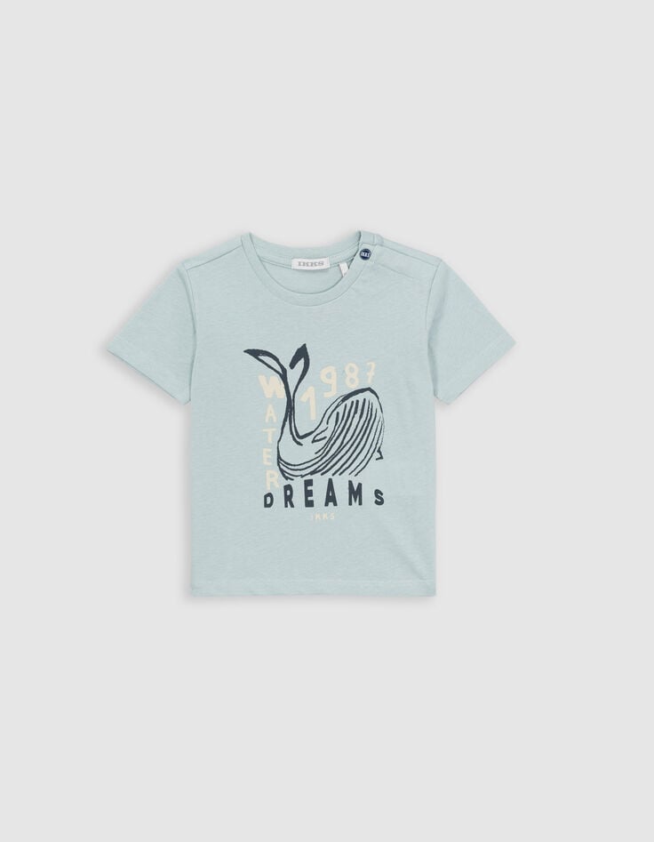 ikks T-shirt vert coton bio baleine bébé garçon