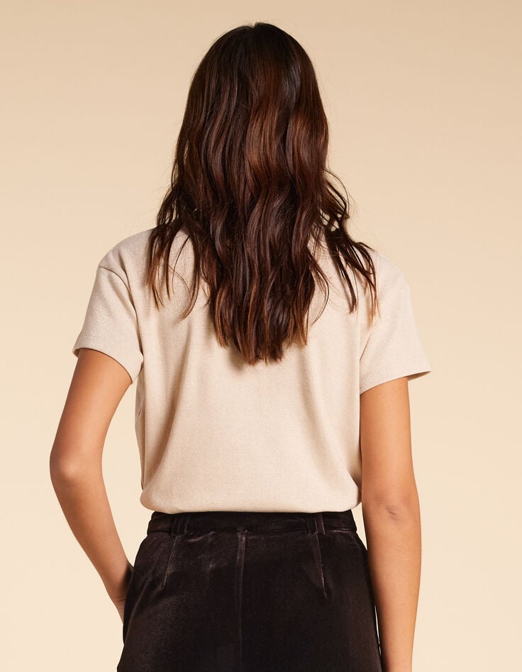 Ikks Tee-shirt Beige Maille Métallisée I.Code