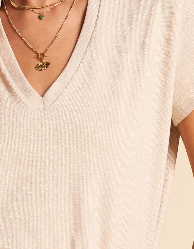 Ikks Tee-shirt Beige Maille Métallisée I.Code