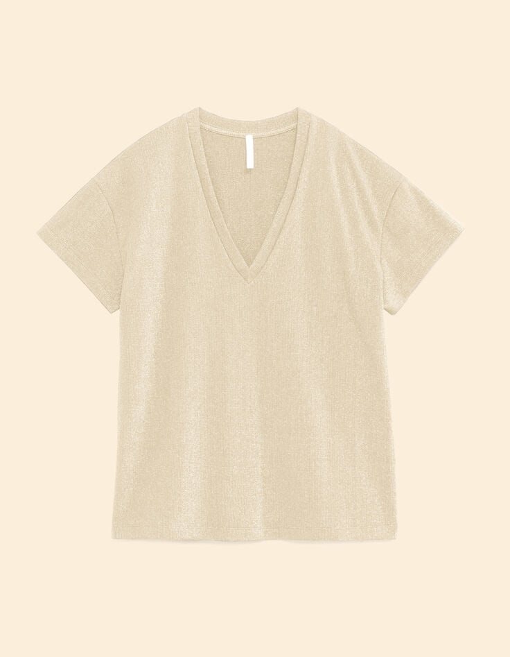 Ikks Tee-shirt Beige Maille Métallisée I.Code