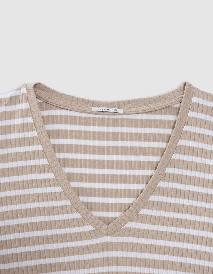 Ikks Tee-shirt Beige Rayures écrues Côtelé