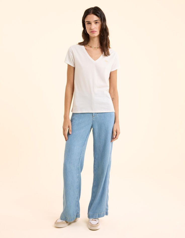 Ikks Tee-shirt Blanc Cassé Brodé I.Code