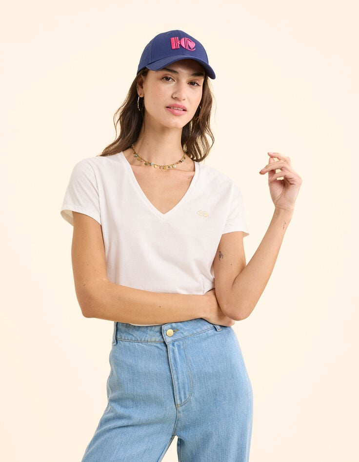 Ikks Tee-shirt Blanc Cassé Brodé I.Code